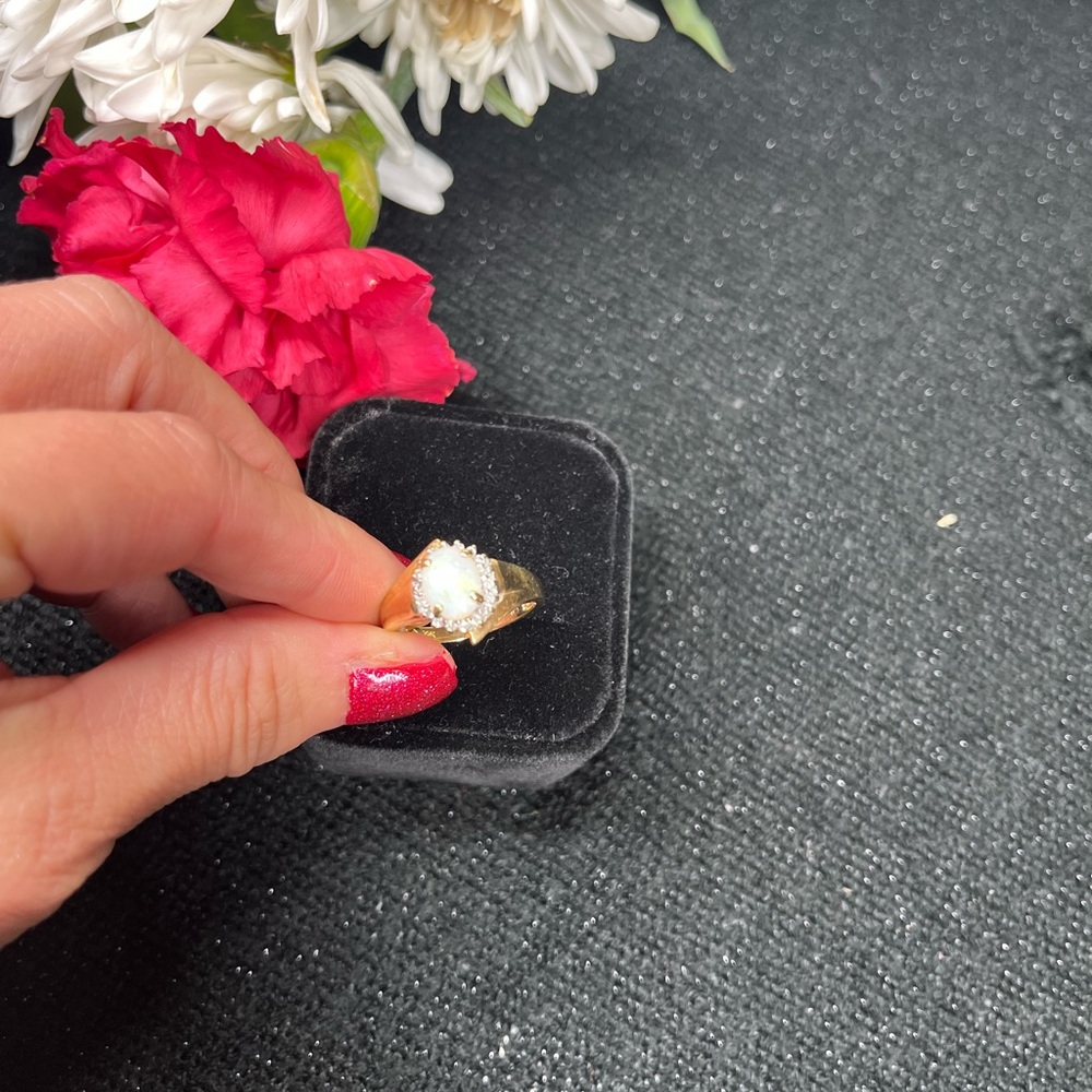 Genuine 14 Karat Gold Opal and Diamond Ring - Picture 16 of 16